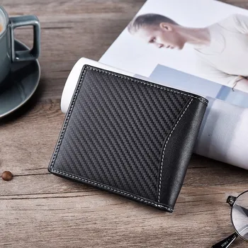 Móda RFID blokovanie Uhlíkových Vlákien mužov peňaženky originálne kožené krátke muž ID kreditnej karty držiteľ peňaženky vrecku peňaženku