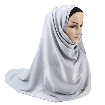 Móda Satin Napodobniť Hodvábna Šatka Moslimských Hidžáb Lady Ženy Veľké Dlhé Šatky Šatkou Pevný Kryt Hlavy Zábaly Turban