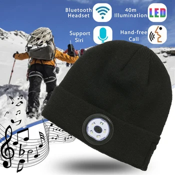Móda Teplé Pletené Zimná Čiapka Bluetooth LED Klobúk Bezdrôtový Smart Spp Slúchadlá Slúchadlá Reproduktor Hudby Klobúk Vonku turistika lyžovanie