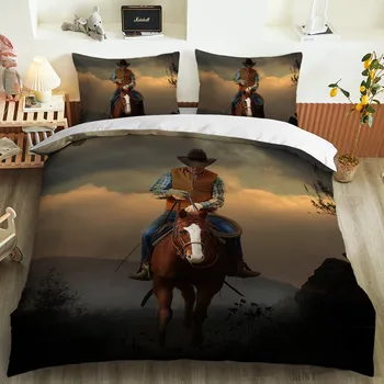 Móda západ kovboj 3D tlač posteľná bielizeň nastaviť perinu Siluetu vzor bytový textil spálňa posteľná bielizeň kryt s vankúš