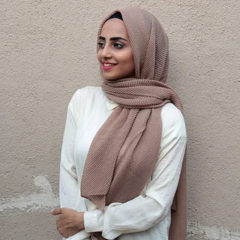 Móda úplné pokrytie-up Crinkle Hidžáb Šatku Obyčajný Bavlna Moslimská Žena, Šály a Zábaly Turban foulard Hijabs Malajzie Šatku
