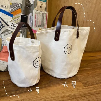 Móda Úsmev Ženy Piknik Vedro Tašky Vintage Dizajn Dot Dámy Plátno Kabelky Eco Opakovane Bavlna Veľké Bežné Tote bag
