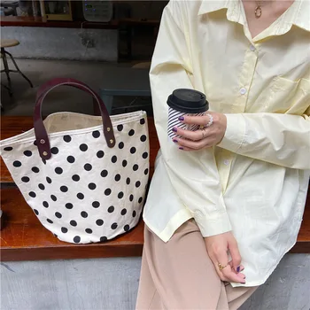 Móda Úsmev Ženy Piknik Vedro Tašky Vintage Dizajn Dot Dámy Plátno Kabelky Eco Opakovane Bavlna Veľké Bežné Tote bag