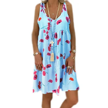 Móda žena šaty kvetina tlače popruh letné šaty s pásma voľné bežné veľké veľkosti, šaty