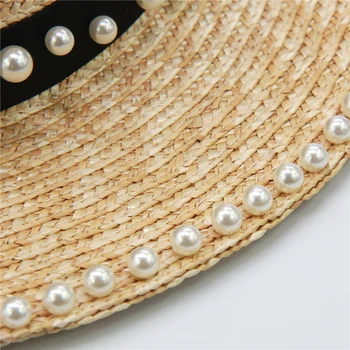 Móda ženy pearl slamené klobúky, ručné lete clonu pláž hat 7,5 cm,10 cm okraj