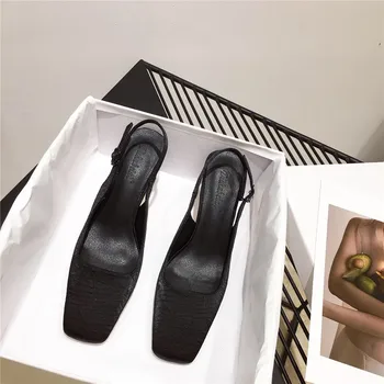 Móda Ženy Sandále Štvorcové Prst Listov Zadný Popruh Tenké Vysoké Podpätky Sandále Elegantné Sandále 2020 Letné Šaty Čerpadlá Strana Topánky