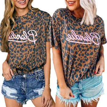 Móda Ženy T-Shirt Žena Leopard Vytlačené Krátky Rukáv Bežné OL Práce Tees Ženy, Topy, tričká Na Leto Roku 2020 O-Krku Topy