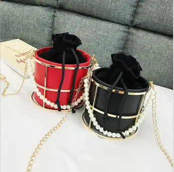 Móda ženy vedro tašky návrhár luxusných perly korálkové rukoväť ženy kabelky reťazca ramenný crossbody tašky večer spojka kabelku