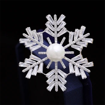 Móda Ženy Veľké Brošne Snowflake Cubic Zirconia Imitácie Perál Svadobné Svadobné Party Kytice Brošňa Pin Lady Šperky