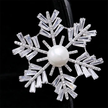 Móda Ženy Veľké Brošne Snowflake Cubic Zirconia Imitácie Perál Svadobné Svadobné Party Kytice Brošňa Pin Lady Šperky