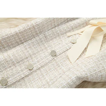 Módna Návrhárka Dráhy Ženy Dlhý Rukáv Bowknot Oka Paletu Mini Tweed Vlnené Šaty Vintage Jeseň Zimné Oblečenie 2020
