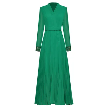 Módna Návrhárka slávnej značky vysokej kvality Dráhy šaty 2020 Ženy tvaru dlhý rukáv čipky skladaný Elegantné Šifón Šaty