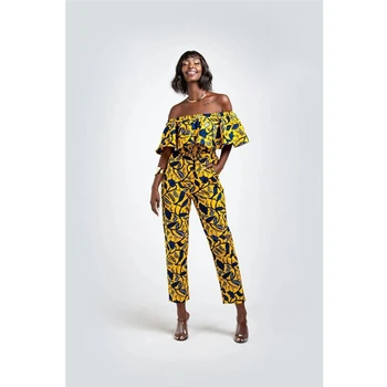 Módne Dámske Oblečenie 2020 Novinky Jumpsuit Ankara Štýl Ramenný Mimo Rozstrapatené Sexy Dashiki Tlač Nohavice Afriky Šaty pre Ženy
