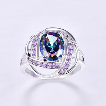 Módne Dámske Šperky Strieborné Colorls Klasický Oválny Rainbow Mystic Crystal Kameň Prstene Pre Ženy, Svadobné Darčeky, Doplnky