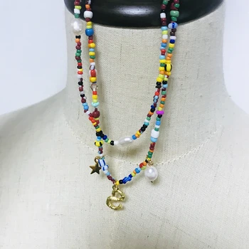 Módne farebné korálkový náhrdelník nové farby, etnického štýlu krku príslušenstvo, prírodné perly, dekorácie ručné choker colliers femme