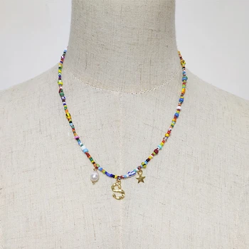 Módne farebné korálkový náhrdelník nové farby, etnického štýlu krku príslušenstvo, prírodné perly, dekorácie ručné choker colliers femme