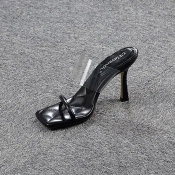 Módne Letné Sandále PVC Crystal Otvoriť Leňoch Vysoké Podpätky Ženy Transparentné Päty Sandále, Papuče Čerpadlá 10.5 CM Veľká Veľkosť 43