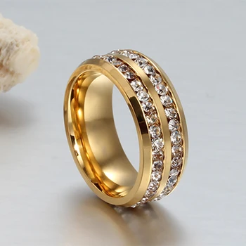 Módne Luxusné Crystal Krúžky Veľkoobchod Zlato Z Nehrdzavejúcej Ocele Snubné Prstene Pre Ženy Strany Šperky