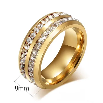 Módne Luxusné Crystal Krúžky Veľkoobchod Zlato Z Nehrdzavejúcej Ocele Snubné Prstene Pre Ženy Strany Šperky