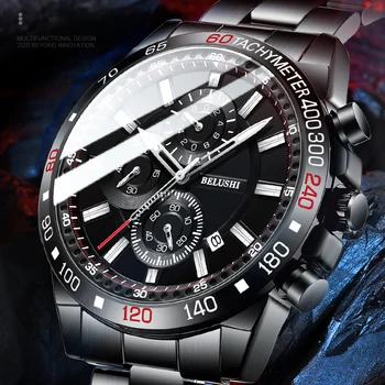 Módne pánske náramkové hodinky quartz nepremokavé volfrámové ocele watchband multifunkčné chronograf športové bežné luxusné muž hodiny