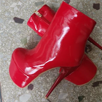 Módne Členkové Topánky Ženy Platformu Kožené Krátke Topánky, Sexy Lady Extrémne Vysoké Podpätky, Červené Topánky Strany Topánky Žena, Veľká Veľkosť 48