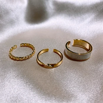 Módne šperky jednoduché zliatiny zlatý prsteň kórejská verzia denne wild tri-kus bieleho odkvapkávanie žena krúžok