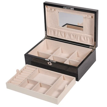 Módny Dizajn Veľké Piano Lak Šperky Box Šperky Zobraziť Prípade 2 Vrstvy Make-Up Organizátor Krúžok Náhrdelník Úložný Box