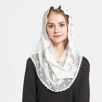 Módny dizajn čipky Nevesta bridesmaid, Závoj hlavový most foulard femme Infinity Mantilla Kaplnka Biele Vyšívané hidžáb ženy šatku
