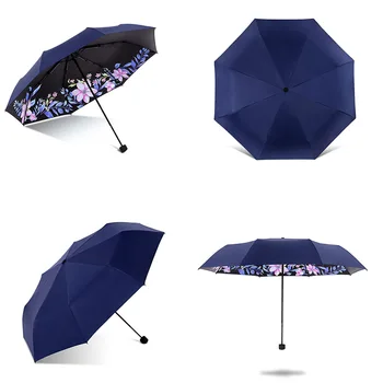 Módny Dáždnik Pre Ženy Darček Skladacie Anti-UV svetlo Kvet Vetru, Slnku, Dažďu Predaj Prenosné Black Parasol deti Dáždniky