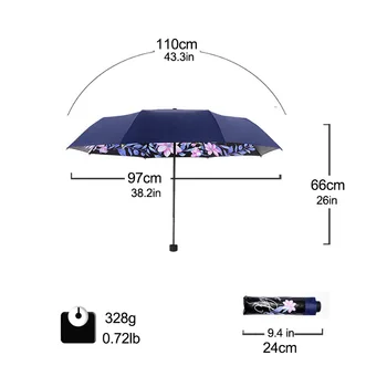 Módny Dáždnik Pre Ženy Darček Skladacie Anti-UV svetlo Kvet Vetru, Slnku, Dažďu Predaj Prenosné Black Parasol deti Dáždniky