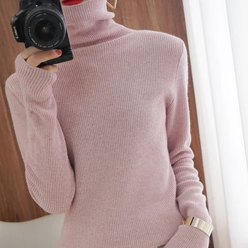 Na jar a na jeseň nové cashmere sveter ženy vysoká krku pulóver módne teplý sveter base sveter tesný bežné vlnený sveter