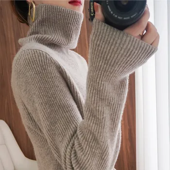 Na jar a na jeseň nové cashmere sveter ženy vysoká krku pulóver módne teplý sveter base sveter tesný bežné vlnený sveter