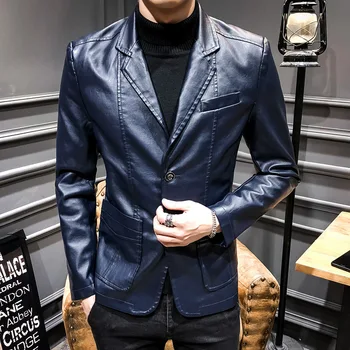 Na jar a na jeseň nové pánske oblek PU kožené sako muž bežné kabát kórejská verzia slim outwear kabát outergarment