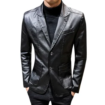 Na jar a na jeseň nové pánske oblek PU kožené sako muž bežné kabát kórejská verzia slim outwear kabát outergarment