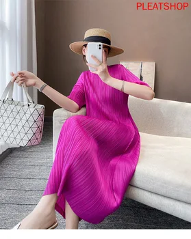 Na jar a v Lete Miyake Celebrity Inšpiroval Plus Veľkosť Slim-Hľadá Strednej Dĺžky Šaty okolo Krku Skladaný Šaty Žien Vestido