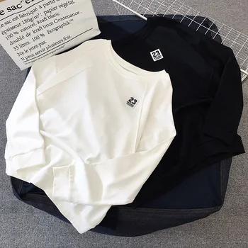 Na jeseň roku 2019 bežné Ženy T-shirts Ulzzang Streetwear Jednoduchý list vytlačené Tričko kórejský whtie Topy Harajuku dlhý rukáv t shirt