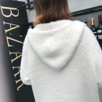 Na predaj nadrozmerný teplé zimné sveter dlhý sveter faux noriek velvet kožušiny sveter cardigan hrúbka kabát s kapucňou pre ženy