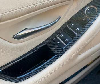 Na ľavej Strane Disku LHD Pre BMW série 5 F10 F11 Uhlíkových Vlákien Interiéru Vozidla Vnútorné kľučky Panel Vytiahnite Kryt Výbava