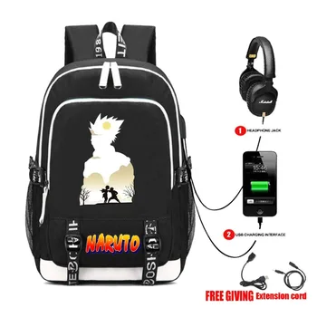 Nabíjanie pomocou pripojenia USB konektor pre Slúchadlá Teenagerov unisex cestovná Taška študent knihy packsack anime Naruto batoh cospaly batoh 24 štýl