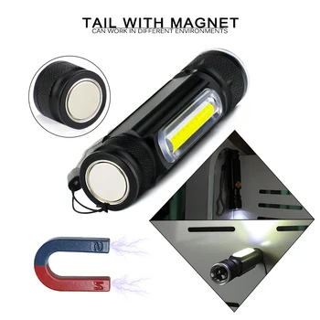 Nabíjanie pomocou pripojenia USB XML-T6 KLASU Taktická Baterka Nepremokavé Strane Nabíjateľná LED Baterka Svetlo Magnetické Inšpekcie Práce LED Lampa