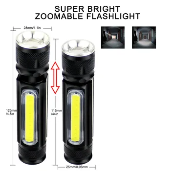 Nabíjanie pomocou pripojenia USB XML-T6 KLASU Taktická Baterka Nepremokavé Strane Nabíjateľná LED Baterka Svetlo Magnetické Inšpekcie Práce LED Lampa