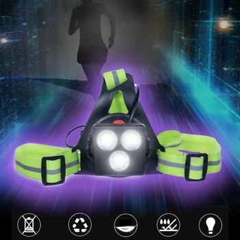 Nabíjateľná Nastaviteľné Hrudníka Beží LED Svetlo pre Bežcov Joggers Reflexná Vesta Výstroj Svetlomet Baterky Vonkajšie
