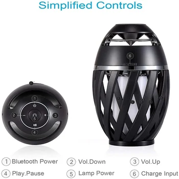Nabíjateľná Nočné Svetlo S Bluetooth Reproduktor Plameň Atmosféru Ľahké Prenosné Bezdrôtové Vonkajšie LED Lampa Touch-Control