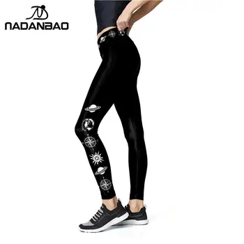 NADANBAO jednofarebné Čierne Legíny Ženy Cvičenie Nohavice 3D Vytlačené Planéty Leggins Vysoký Pás Fitness Legins Elastické Nohavice