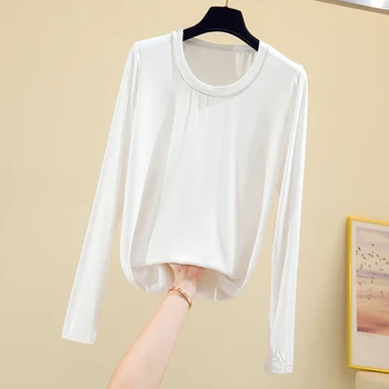 Nadrozmerné dámske tričko Retro T-shirt 2020 Jeseň Fashion Bežné Streetwear Dlhý Rukáv Top Biela
