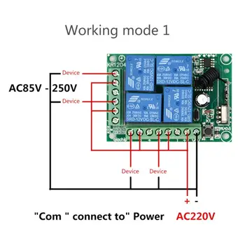 Nahnevaný opice 433Mhz Univerzálne Diaľkové Ovládanie Prepínač STRIEDAVÝ 85V ~ 250V 220V 4 Kanálový Reléový Prijímač, Modul a RF Control
