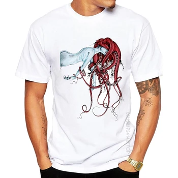 Najnovšie Bavlna Dizajnér Muži T-shirt Posádky Krku Geek Topy Punk Dievča Octopus Vlasy Rainbow Vytlačené Lumbálna Tees