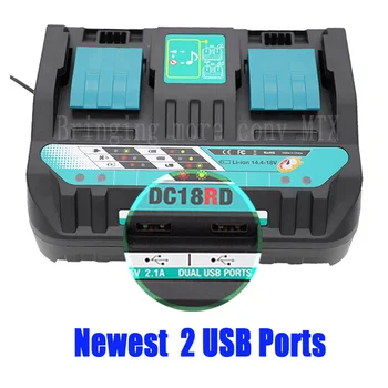 Najnovšie Vysoká kvalita, Dvojité nabíjací port Nabíjačka Pre Makita 14,4 V BL1830 18V Bl1430 DC18RC DC18RA EÚ Konektor s USB portom