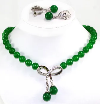 Najušľachtilejšie 10 mm zelený náhrdelník 17 palcový + náhrdelník & náušnice nastaviť