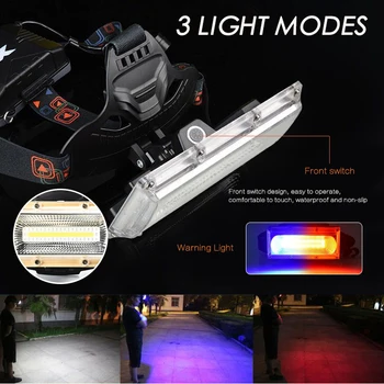 Najviac Svetlé COB LED Reflektor USB Nabíjateľné Vedúci svetlo white&red&blue light 3-Režim Svetlometov Nepremokavé Camping Osvetlenie